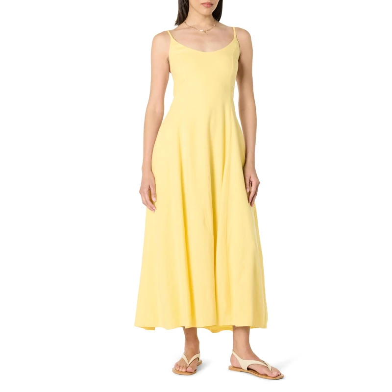 The Drop Women’s Luna Scoop Neck Linen Maxi Dress, Pale Banana, M