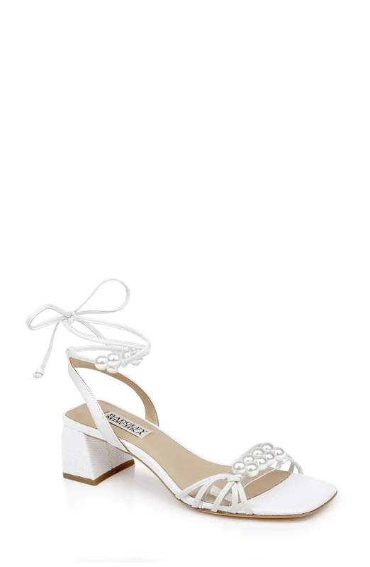 Badgley Mischka Deja Ankle Tie Low Block Sandals, White Leather, 6 UK