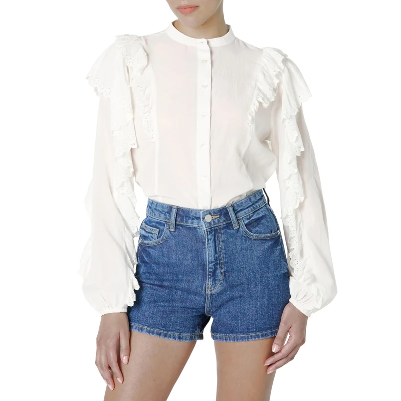 The Drop Women’s Arianna Dramatic Ruffle Sleeve Cotton Blouse, White, 2X, Plus Size