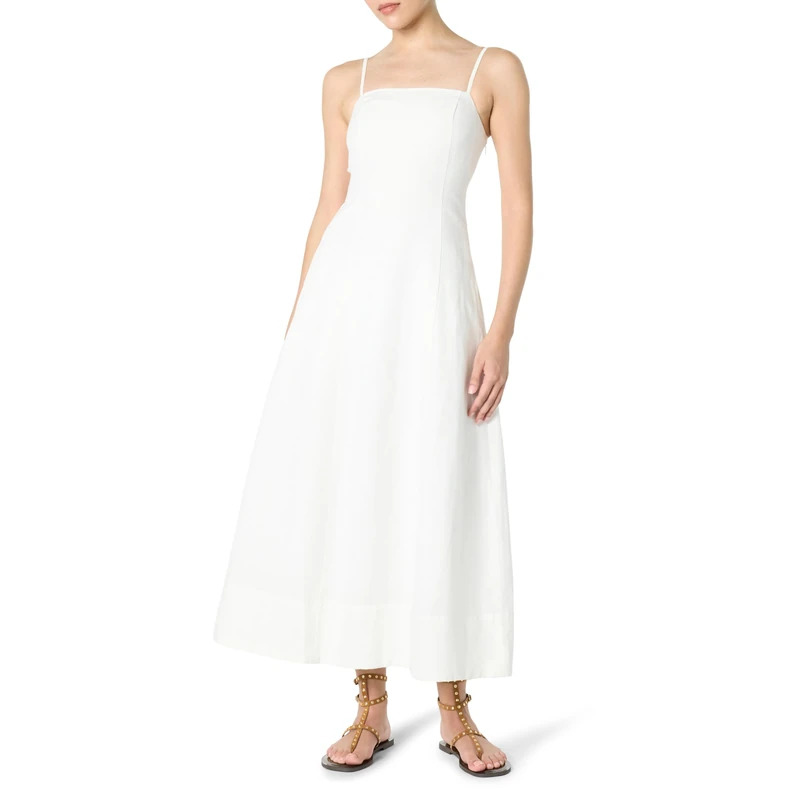 The Drop Daphne Square Neck Linen Maxi Dress, White, 4XL Plus
