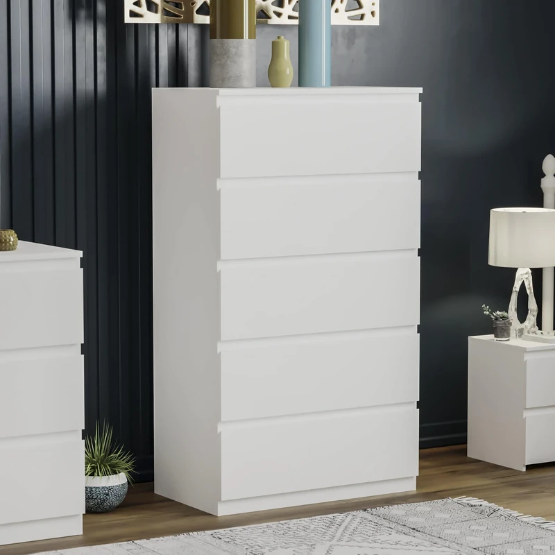 Vida Designs White Chest of Drawers – 5 Drawer Modern Wooden Storage Unit for Bedroom or Living Room