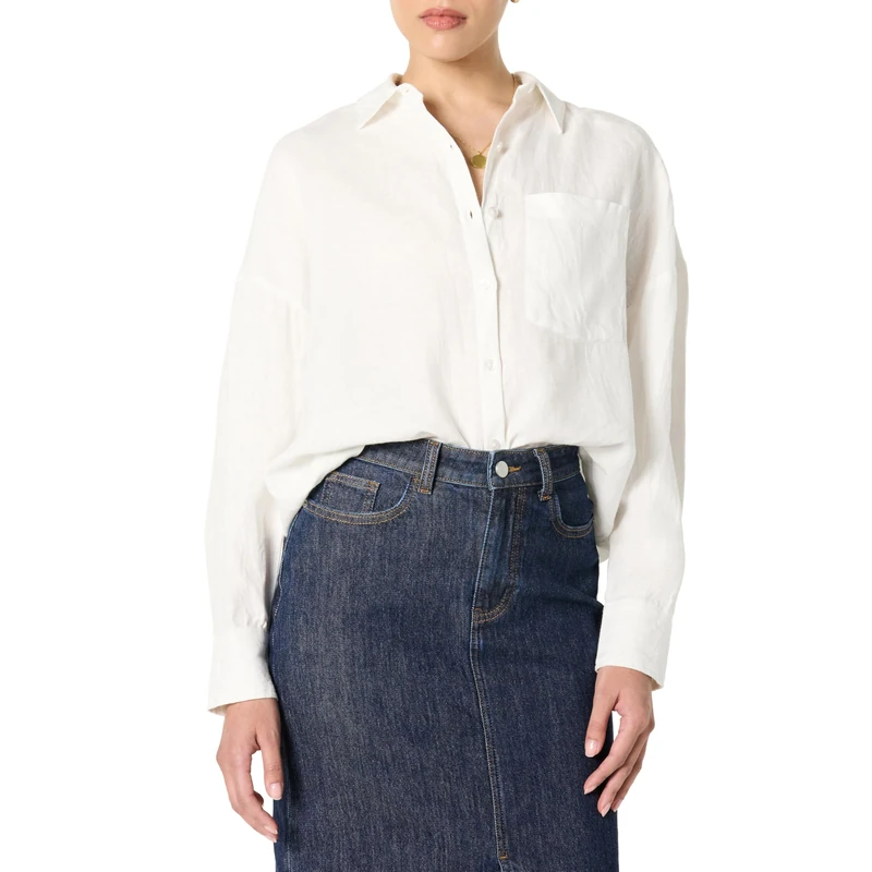 The Drop Avila Classic Linen Button Down Shirts, White, L - Image 1
