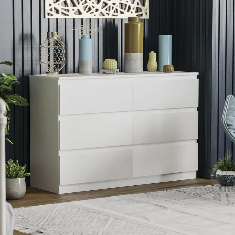 Vida Designs White Chest of Drawers – 6 Drawer Modern Wooden Storage Unit for Bedroom or Living Room