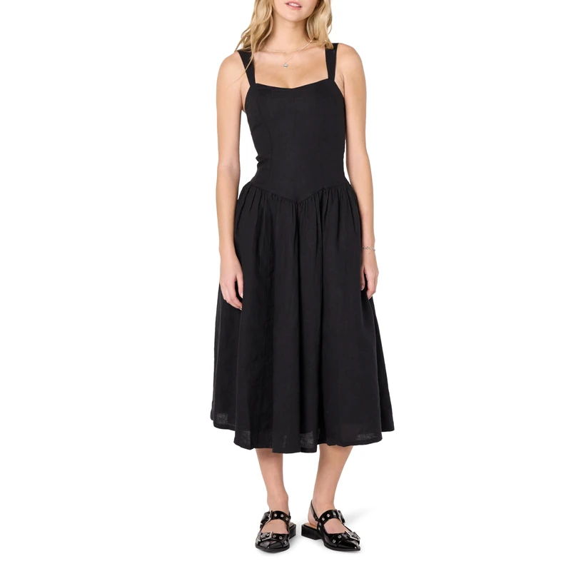The Drop Women’s Balu Feminine Shaped Waist Midi Dress, Black, 3X, Plus Size