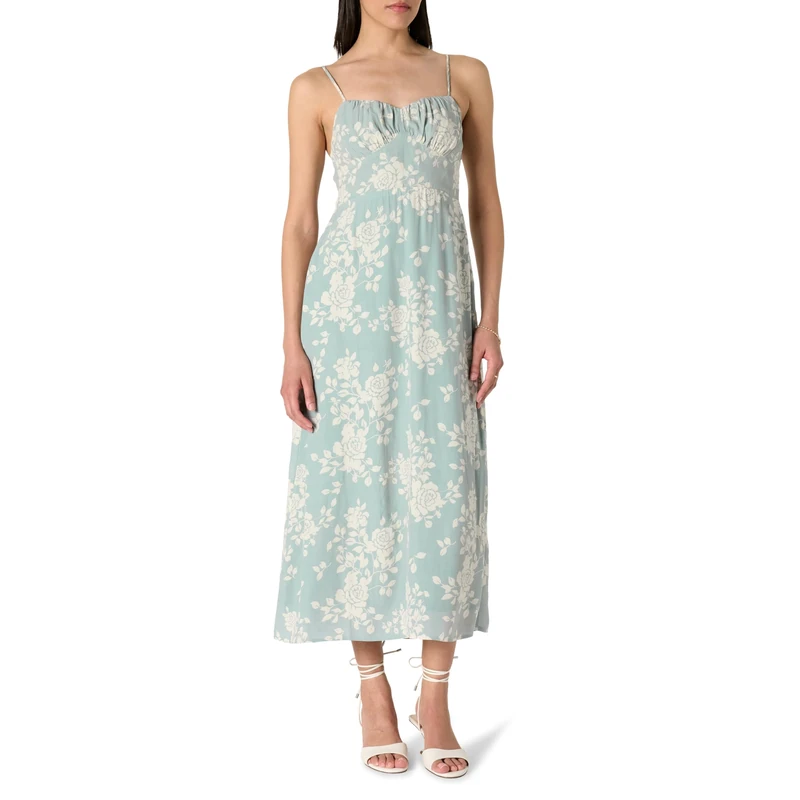 The Drop Linea Spaghetti Strap Maxi Dress with Front Slit, Iceberg Linear Floral, S