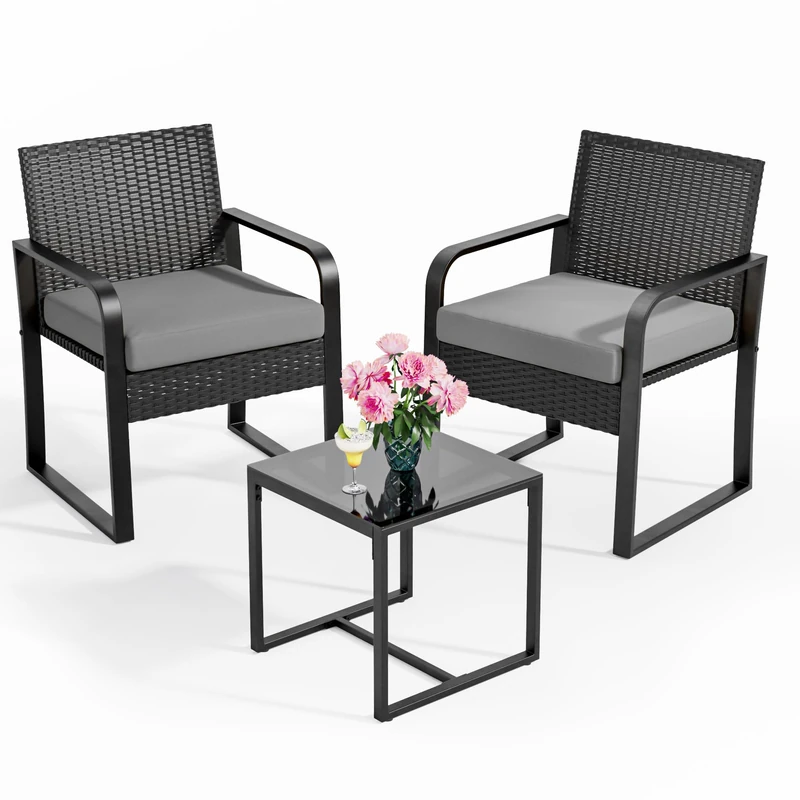 Bealife Rattan Garden Furniture Set, Lounge Garden Rattan Seating Furniture Balcony Set 2 People, Small Outdoor Balcony, Garden Furniture for Porches, Courtyards, Patios, Balconies, Pool Edges (Grey)