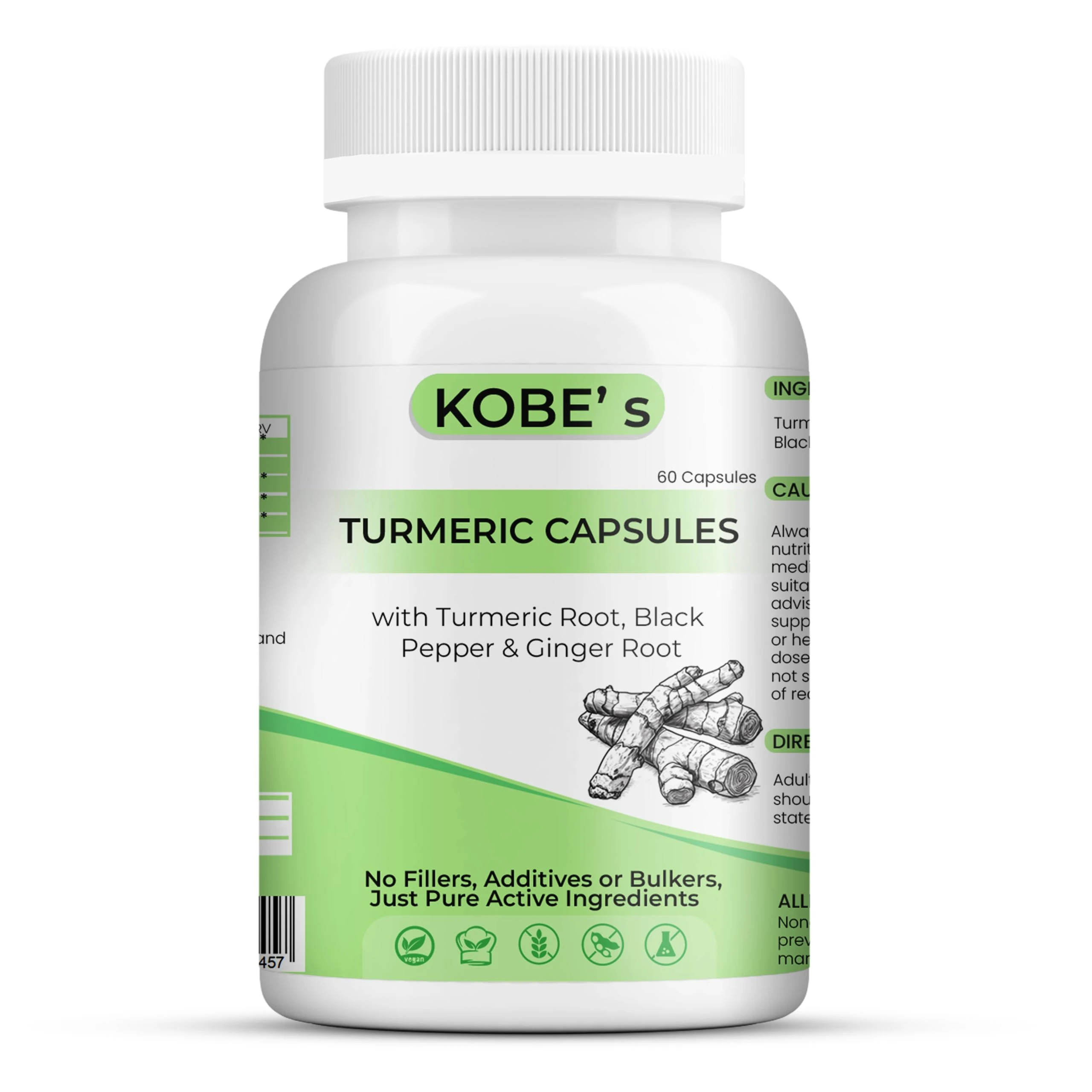 Turmeric and Black Pepper Capsules | No fillers, Additives or Bulkers, Pure Active Ingredients | High Strength Turmeric Supplement with Added Ginger and Black Pepper - Made in UK