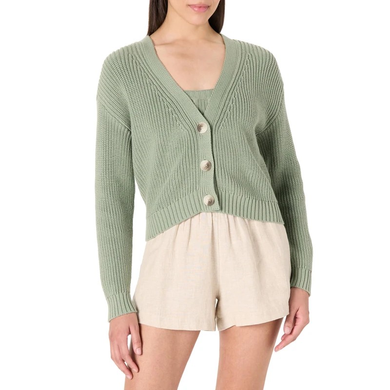 The Drop Women’s Sari Cropped Button-Front Cardigan, Iceberg Green, 3X, Plus Size