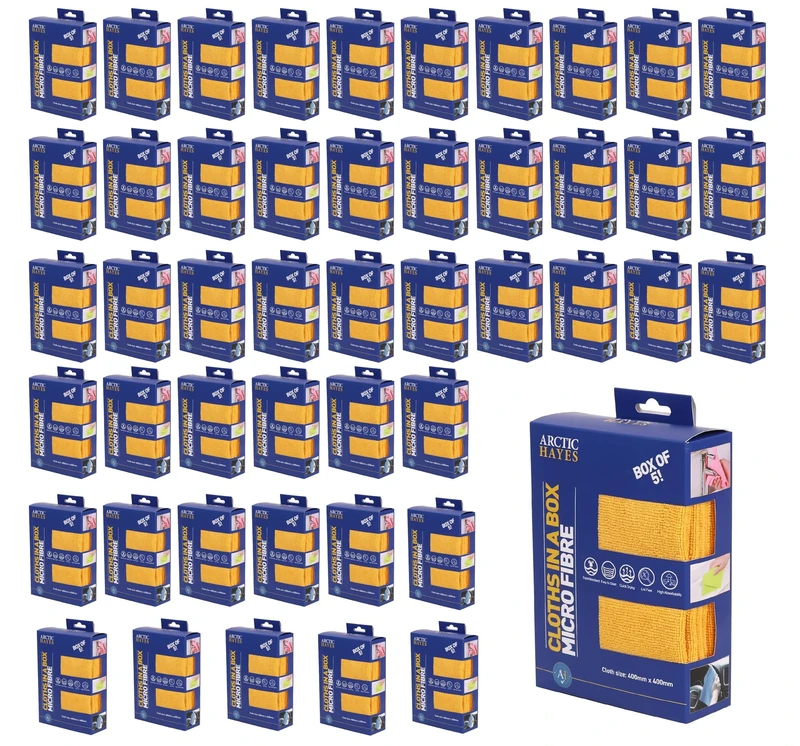 Arctic Hayes Microfibre Cloths, All Purpose Cleaning Microfibre Towels, Case of 48 Boxes Containing 5 Cloths Each