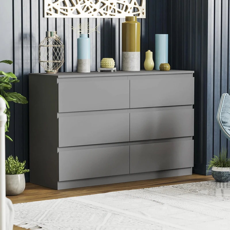Vida Designs Grey Chest of Drawers – 6 Drawer Modern Wooden Storage Unit for Bedroom or Living Room