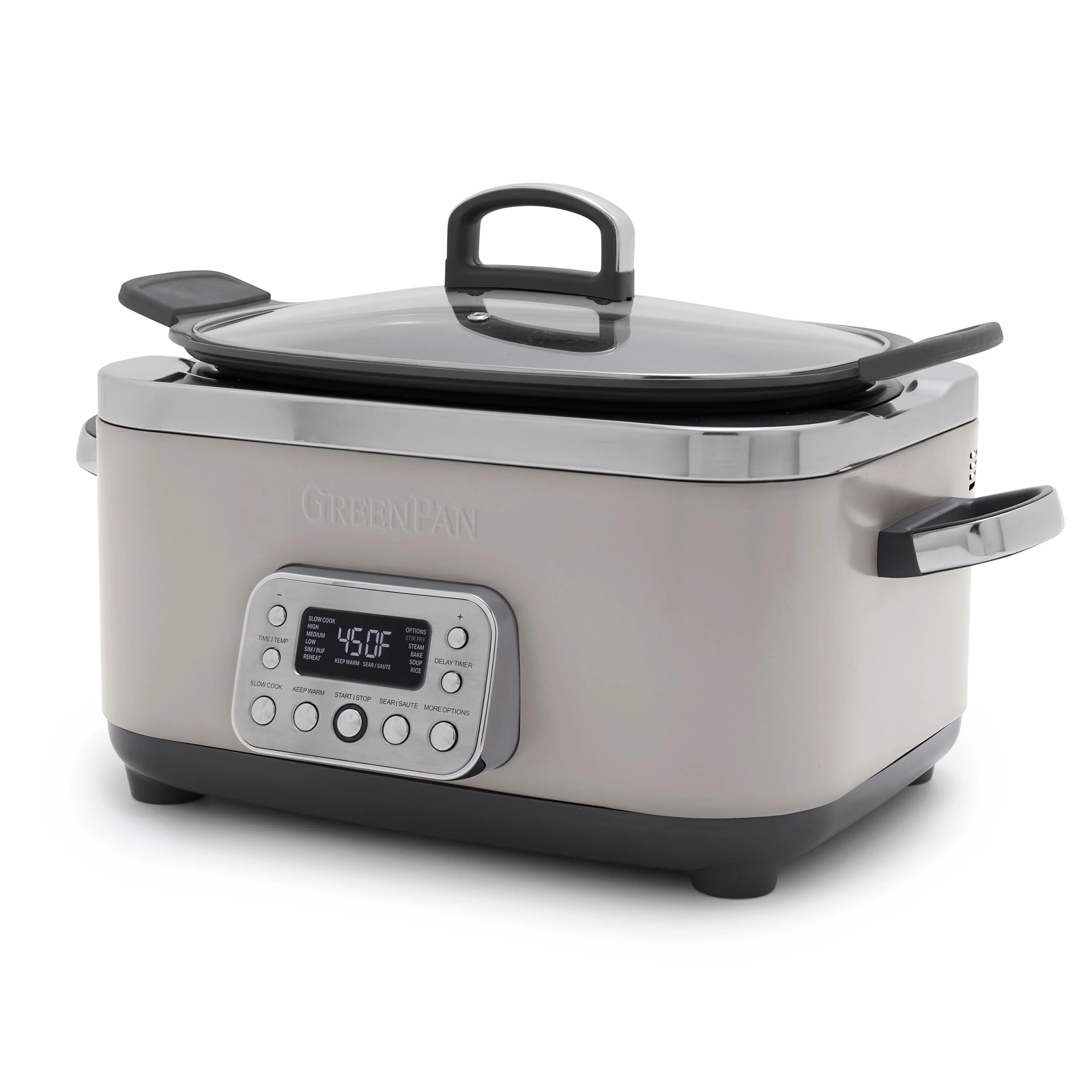 GreenPan Elite 8-in-1 Programmable 6QT Electric Slow Cooker, Dishwasher Safe Lid & Removable Crock, PFAS-Free Healthy Ceramic Nonstick Multi-Cooker, Sear, Stir-Fillet, Brown, Steam Basket, Roast, Clay