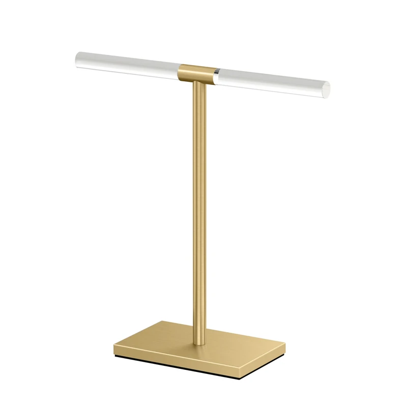 Gatco 1344B, Modern Rectangle Base Freestanding Countertop Towel Holder, Brushed Brass/Acrylic / 10.50" W x 11.13" H T-Shape Style Countertop Hand Towel Holder for Bathroom, Kitchen Towel Rack - Image 1