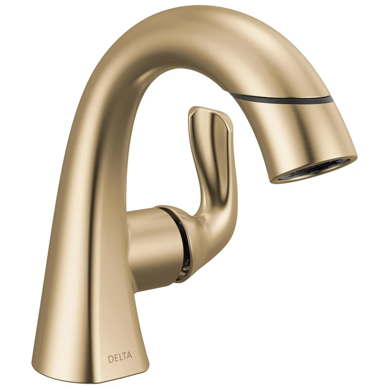 Delta Faucet Arvo Pull-Down Single Hole Bathroom Faucet, Gold Bathroom Sink Faucet, Bathroom Faucet with Pull Out Sprayer, Single Handle Bathroom Faucet, Champagne Bronze 115840LF-CZPD