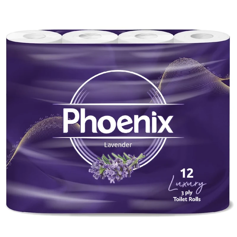 Phoenix Soft Lavender Fragranced Luxury Toilet Rolls Bulk Buy - Quilted White 3 Ply Toilet Paper - Toilet Tissue (12 Pack)