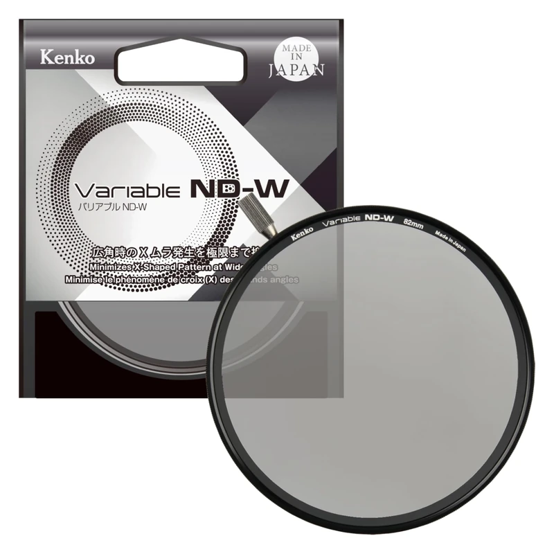 Kenko ND Filter Variable ND-W φ82mm, ND2.5-ND128, for Wide Angle Lenses, No X-Shaped Pattern, High Color reproducibility, with Adjustment knob, Made in Japan, 377161