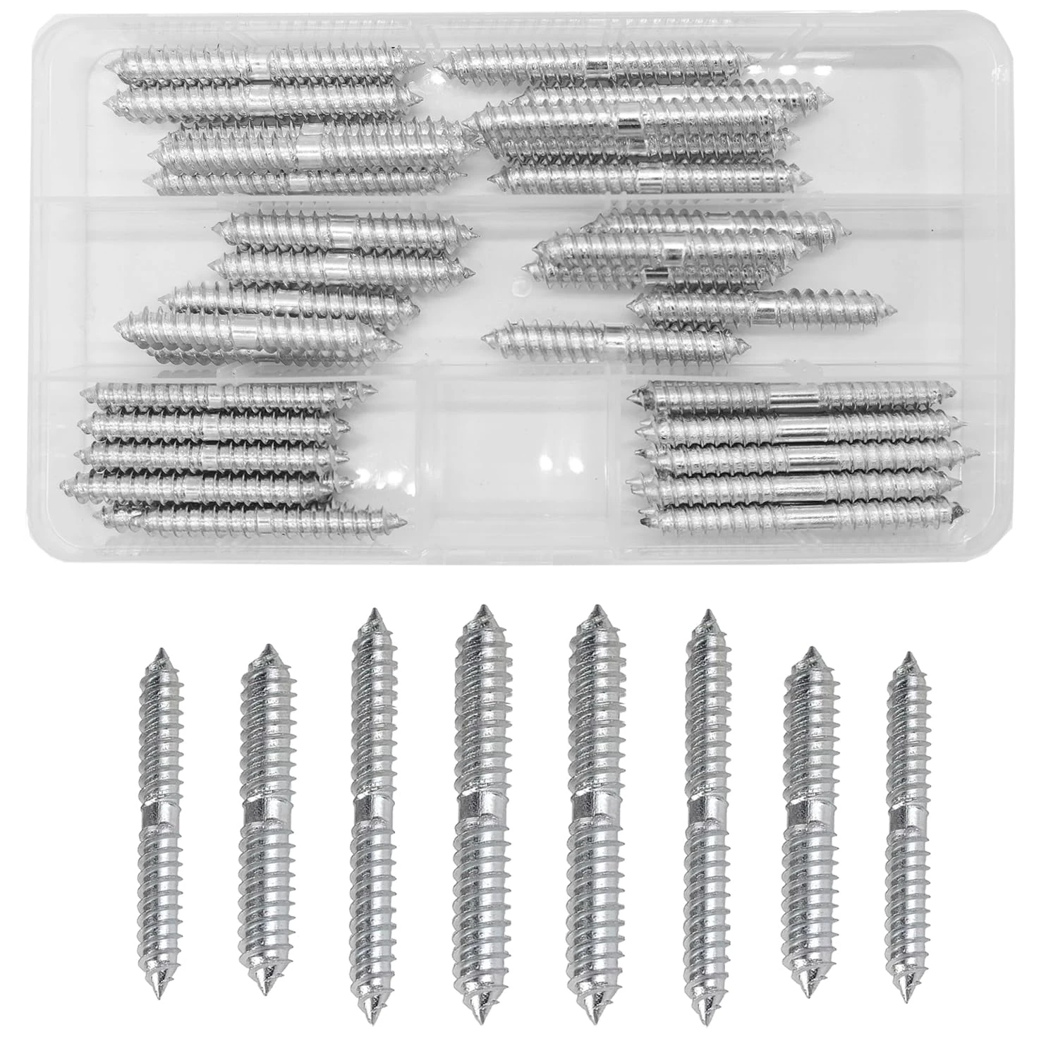 WeqeYent 40 Pcs M6 M8 Double Sided Screws, Galvanized Dowel Screw Self-Tapping Double Ended Screw Woodworking Furniture Connector(50/60mm)