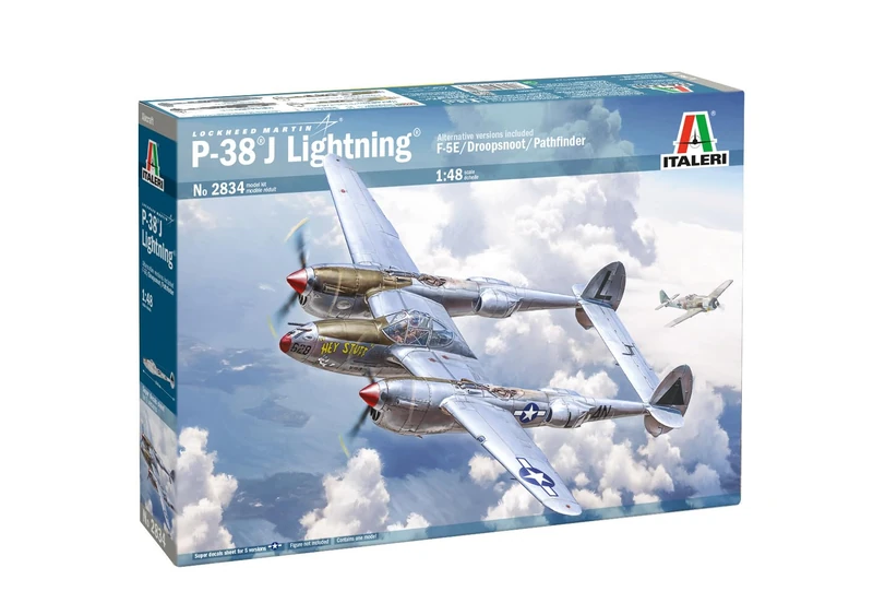 Italeri 2834 1:48 P-38J E.T.O. Model Building Kit, Standing Model Building, Crafts, Hobby, Gluing, Plastic Kit, Detailed
