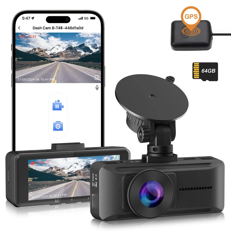 Dash Cam Front and Rear 4K+1080P, DYNACAM Dash cam Inserted 64GB SD Card (3.16)