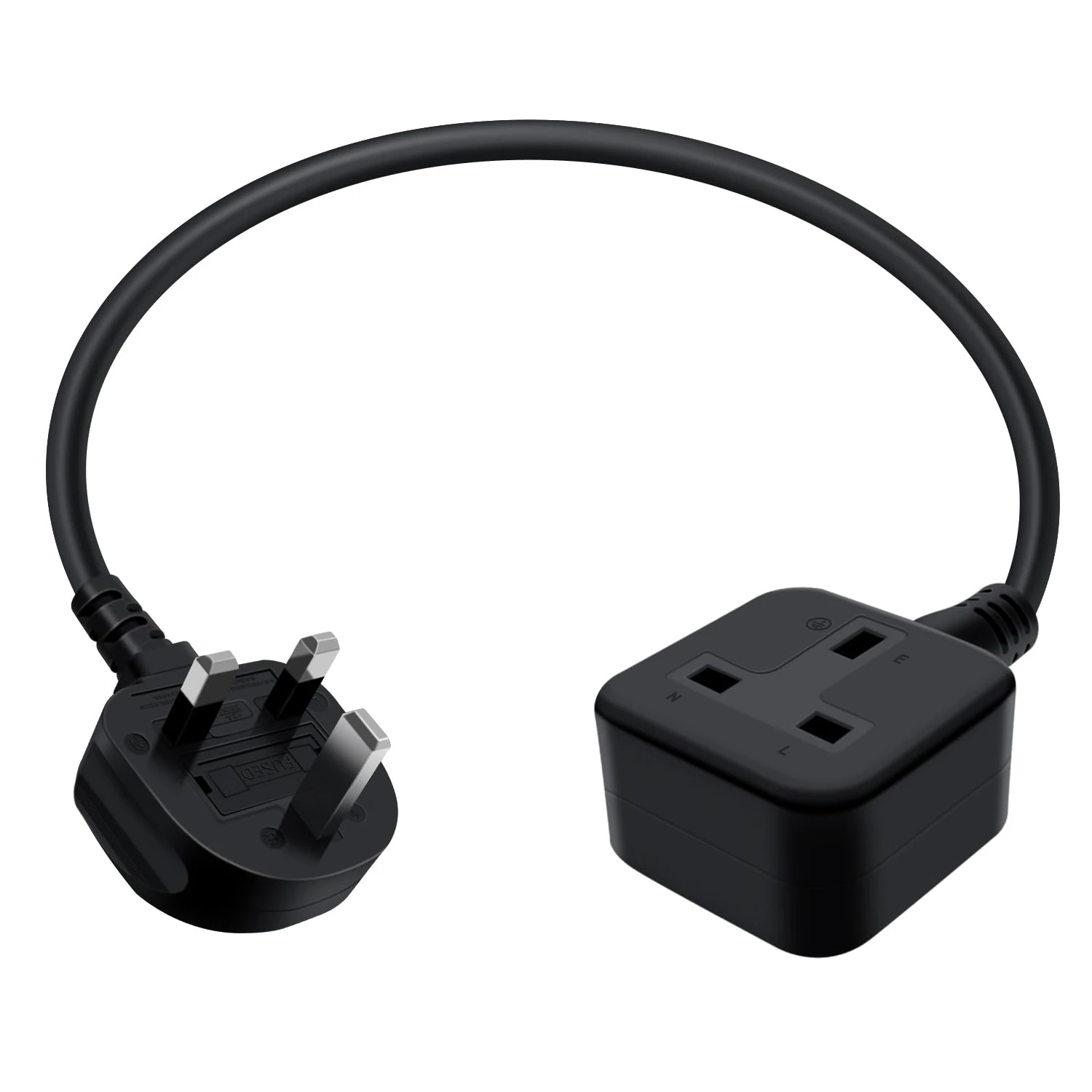 HuaLiSiJi Extension Lead Single 13A 250V 1 Way Gang Single Socket Mains Power Extension Lead 3x1mm² for Home,Office (Black, 0.3m)