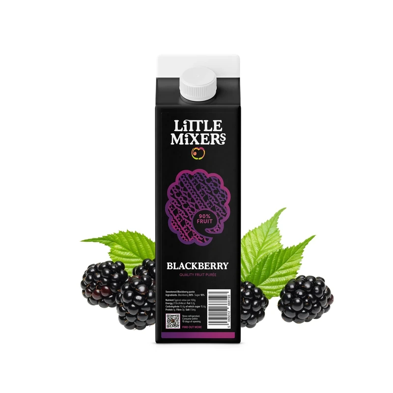 Little Mixers Blackberry Purée (4 x 1kg) | Real Fruit Purée for Cocktails, Mocktails, Smoothies & Desserts | Ready-to-Use, Rich Natural Flavour