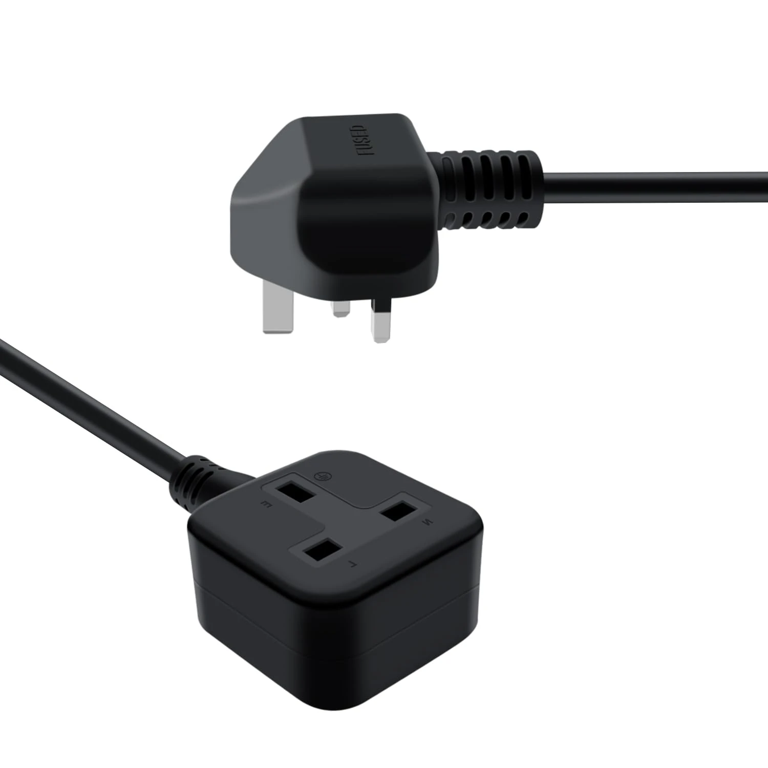 HuaLiSiJi Extension Lead Single 13A 250V 1 Way Gang Single Socket Mains Power Extension Lead 3x1mm² for Home,Office (Black, 0.6m)