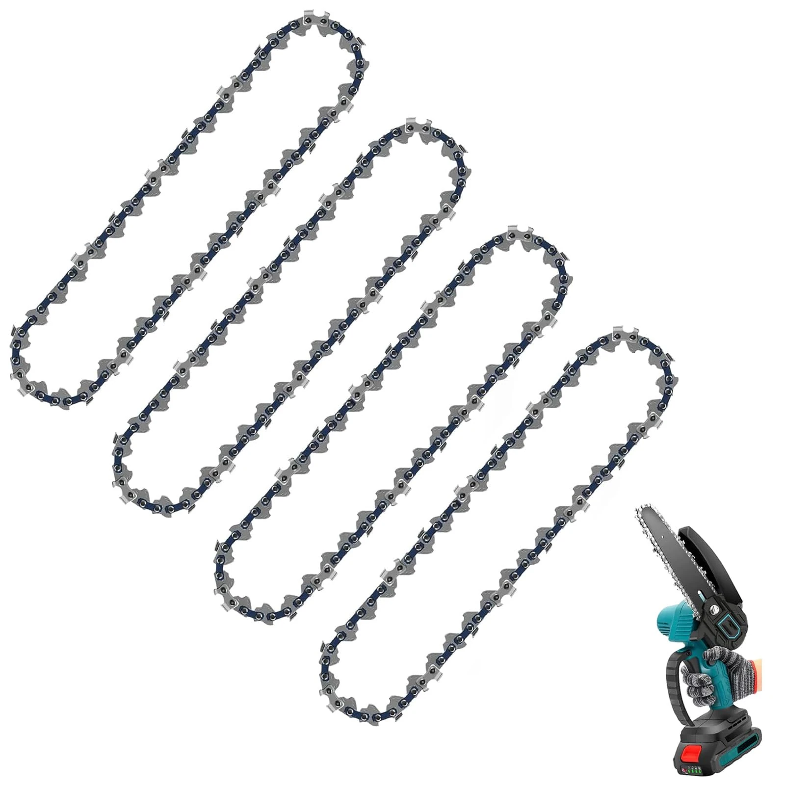 4PCS 6 Inch Chainsaw Chains, Mini Chainsaw Chain Replacement for Cordless Handheld Chainsaws, Low-Kickback Small Chainsaw Blade for Tree Trimming and Wood Cutting (37 Drive Links) (4 PCS 6In)