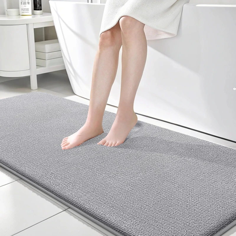 OLANLY Memory Foam Bathroom Runner Rug 70x24, Absorbent Long Bath Mat, Grey