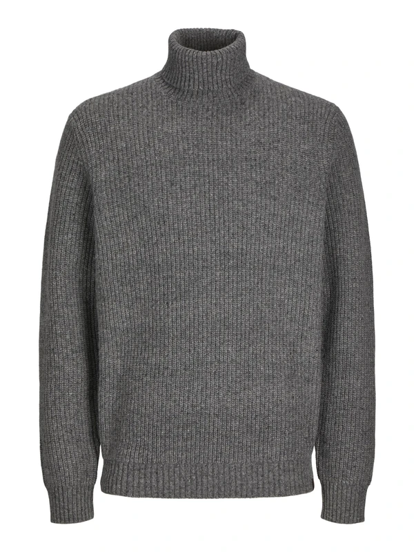 JACK & JONES Male Turtleneck Pullover RDD Plain Turtleneck Sweater, Grey Melange, XL