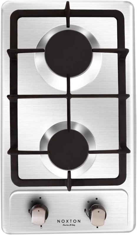 Noxton 2 Ring Gas Hob Built-in with Plug Stainless Steel Cast Iron Pan Support, Flame Out Protection Prevent Gas Leakage LPG/NG Kit