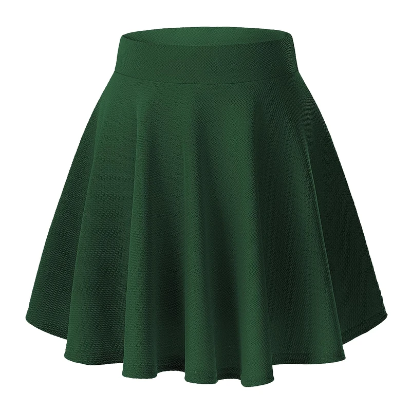 Women's Basic Casual Stretchy Waist Flared Mini Skirts Elegant A-Line Pull On Skater Skirt(L, Green)