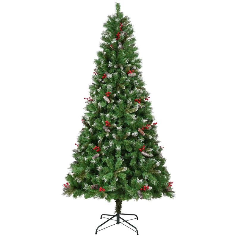 Uten Artificial 5ft Christmas Tree, Deluxe Snowy Indoor Home Xmas Tree Decoration, 500 Natural Looking PVC Tips, 25 Groups Red Berries, 25 Pinecones, Hinged Branches, Metal Stand, Reusable