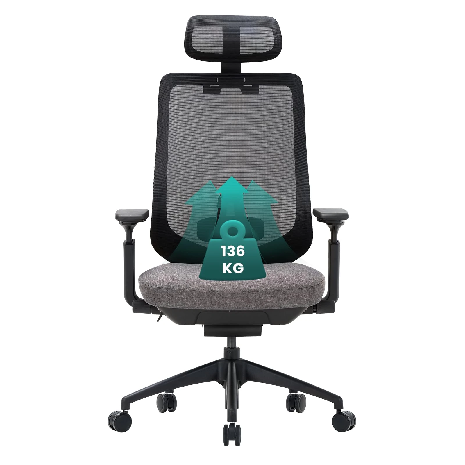 COLAMY Ergonomic Mesh Office Chair, High Back Computer Executive Desk Chair with Adjustable Headrest and 4D Arms, Slide Seat, Tilt Lock, Dark Grey