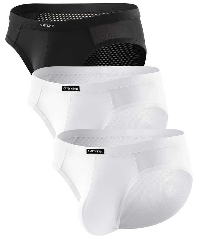 Casey Kevin Men's Underwear Briefs Sexy Mesh Low Rise Underpants Multipack See Through Breathable Anti-chafing Pants Pack of 3,Black/White, XL