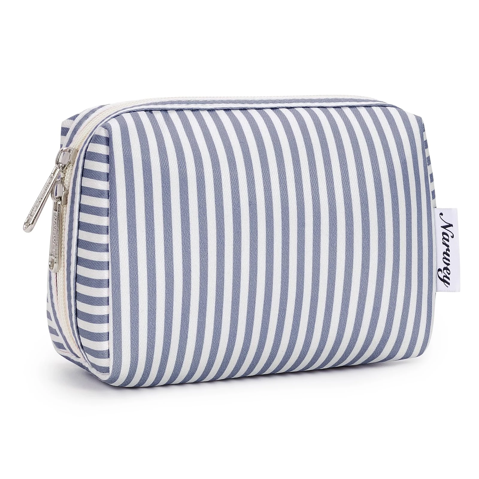 Small Makeup Bag for Purse Travel Makeup Pouch Mini Cosmetic Bag for Women (Greyish Blue Stripe, Small)