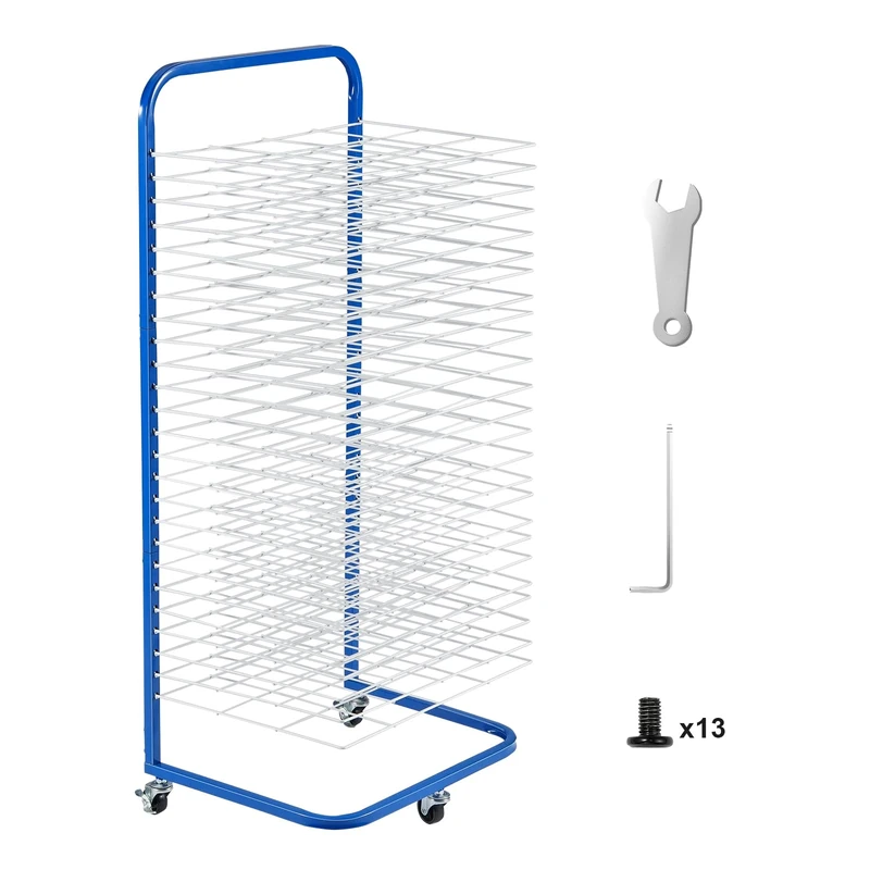 VEVOR 25 Removable Shelves 17 x 13 x 39.4 inch Lockable Wheels, Carbon Steel Painting Drying Rack for Artwork in Classroom, Art Studios and Schools, Blue+White, 423 x 317 mm