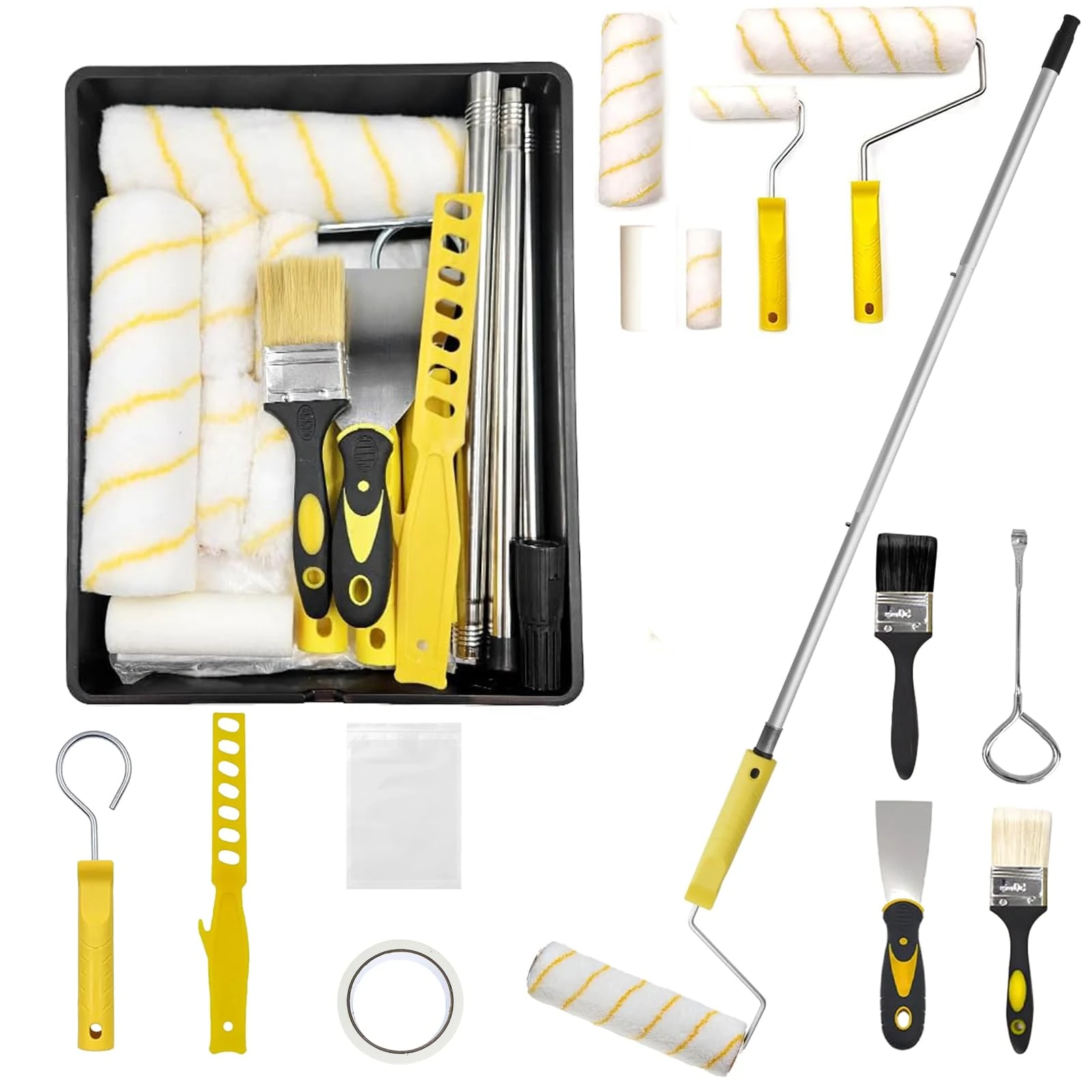 Paint Tray Set, 17 pcs, Paint Roller Kit, Paint Rollers 9 Inch, Small Paint Roller, Paint Roller Tray, 4 Inch Paint Roller, Paint Roller Set, (Paint Rollers and Trays Sets)