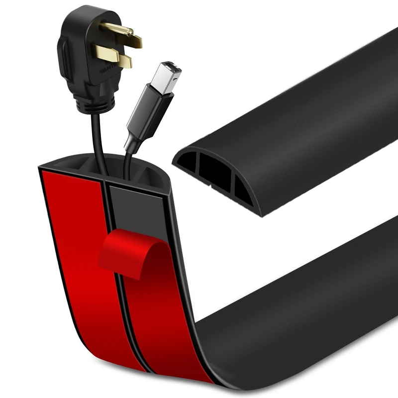 Floor Cable Cover Self-adhesive Cable Protector Flexible Floor Cord Covers PVC Cord Channel Wire Hider for Home Office Warehouse (3m×5cm, Black)