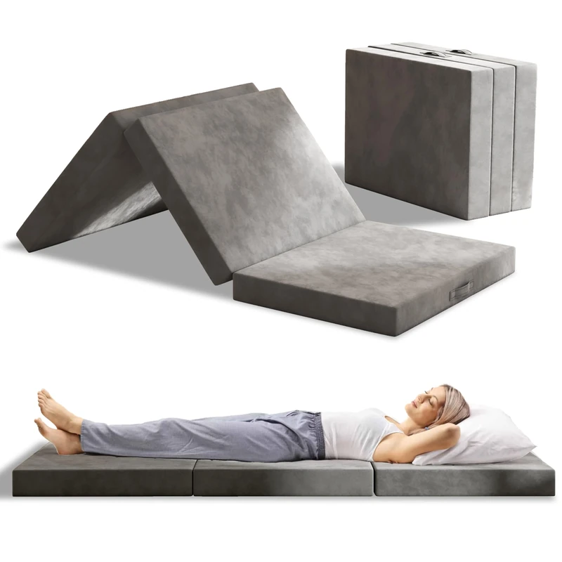 MOLPHIT Folding Mattress Double, 15CM Trifold Foldable Mattresses Double Bed, Guest Mattress Memory Foam with Washable Cover, Floor Mattresses for Travel, Camping, Guest Bed, Studio, Dorm