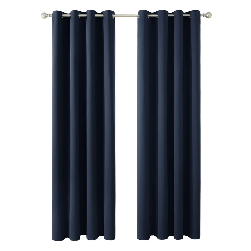 Deconovo Thermal Blackout Curtains, Energy Saving Eyelet Curtains for Bedroom, W52 x L96,Navy Blue,2 Panels