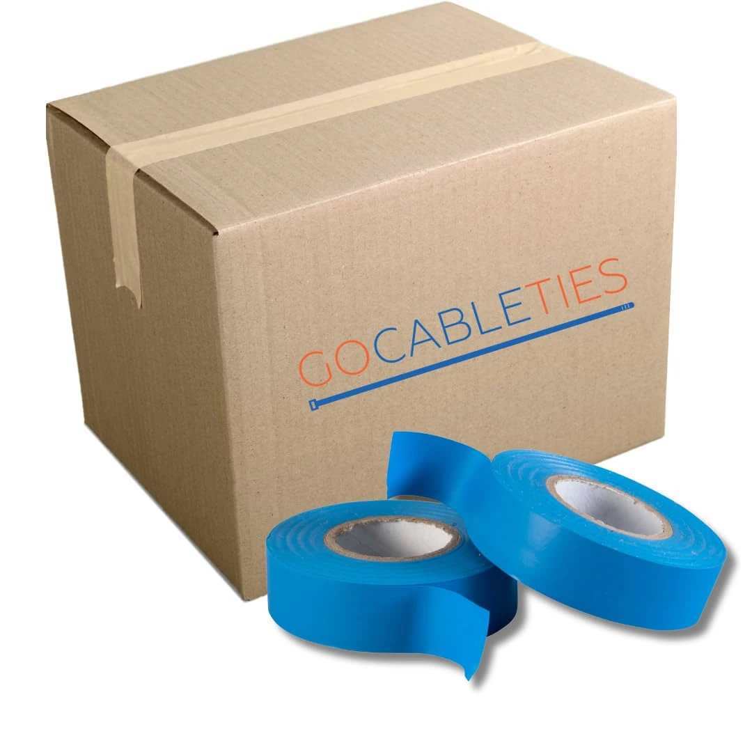 Gocableties Blue Electrical Tape, 19mm x 20m, Bulk Box of 250 Rolls, Strong Self-Adhesive PVC Insulation Tape for Insulating, Repairing and Protecting Electrical Wires