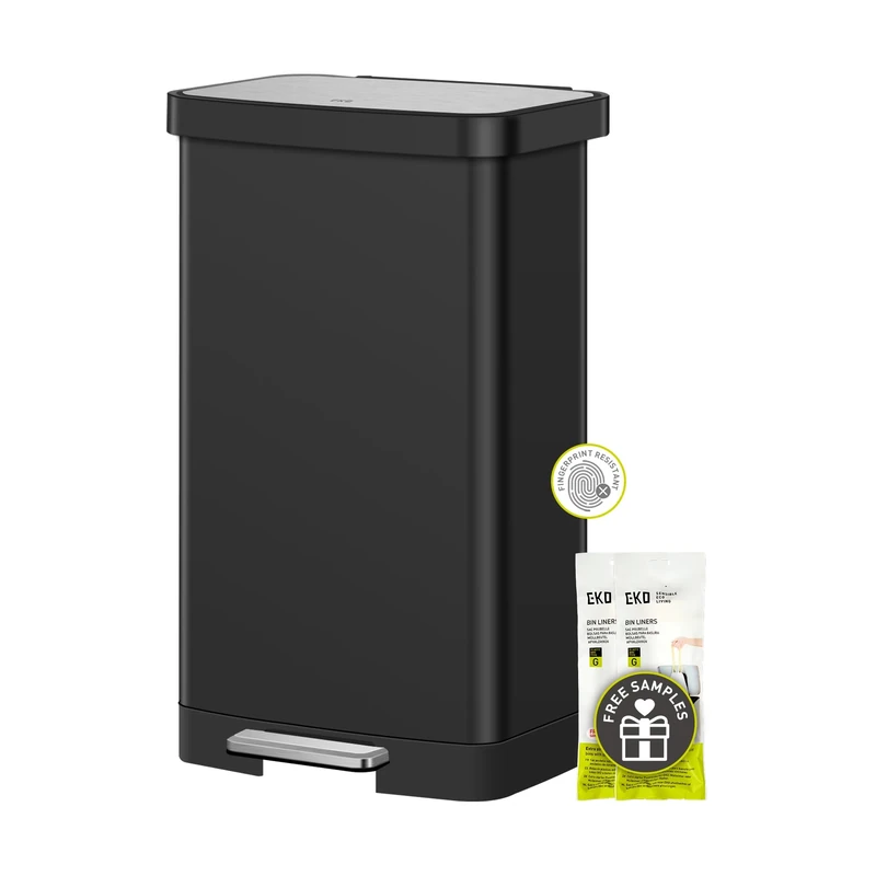 EKO Hudson Matte Stainless 75 Liter/20 Gallon Step Trash Can with Rear Trash Bag Storage Compartment（Matte Black
