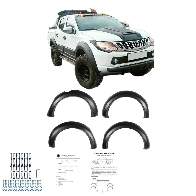 Oneway Set Fender Flares compatible with Mitsubishi L200 Triton 5 2015-2019 & Fiat Fullback 2015-2019 - Matt black