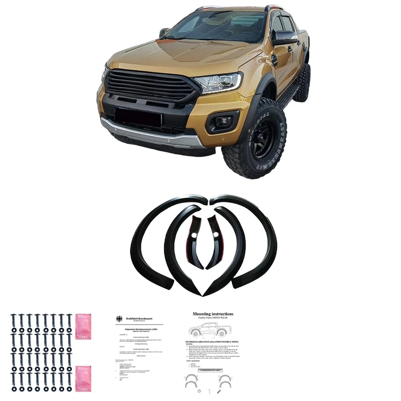 Oneway Set Fender Flares compatible with Ford Ranger T8 2019-2022 (with Tape) - Matt black