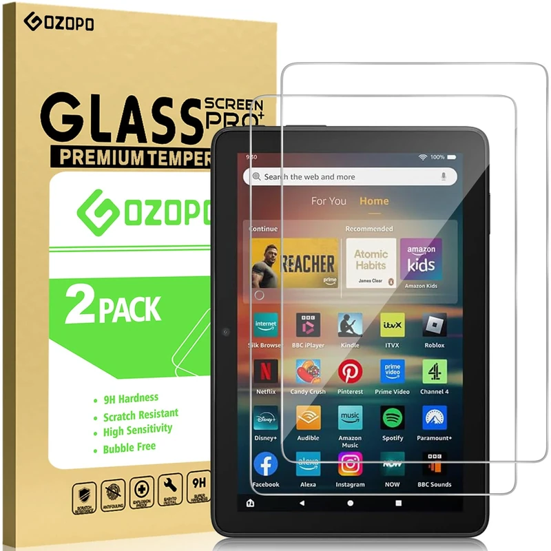 GOZOPO Screen Protector for Fire HD Tablet 8" (2024 release), Tempered Glass Film, 2 Pack