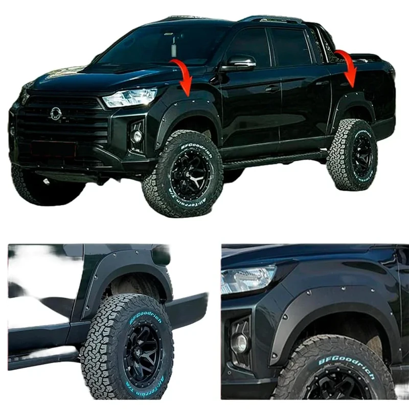 Oneway Set Fender Flares compatible with SsangYong Musso Grand (Short wheel base) 2018-2020 - Matt black