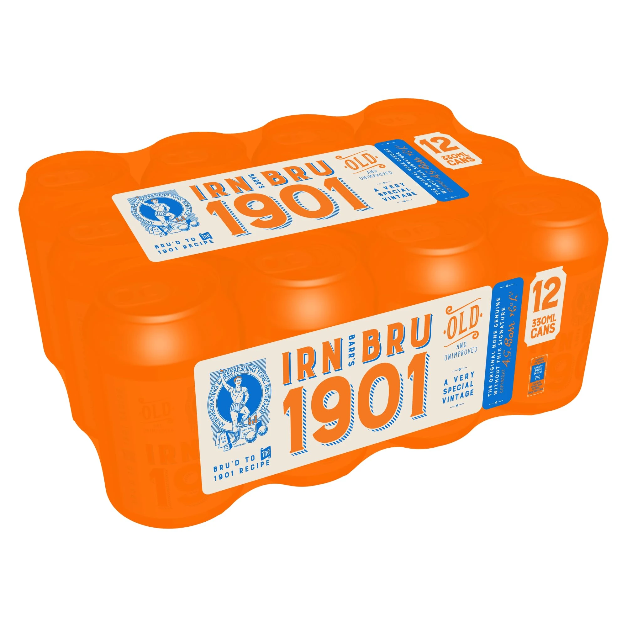 IRN-BRU 1901, 12 Pack A Very Special Vintage Recipe, No Caffeine, Full Sugar, Taste The First Ever IRN-BRU Recipe - 12 x 330ml Cans