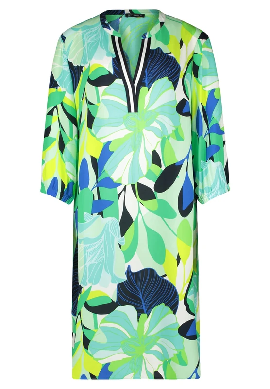 Betty Barclay Women's Casual Dress with Stand-Up Collar, Green/Blue, 16