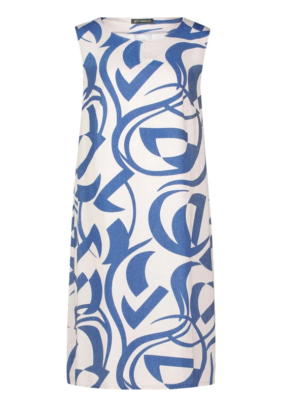 Betty Barclay Women's Linen Viscose Summer Dress, Nature/Blue, 14