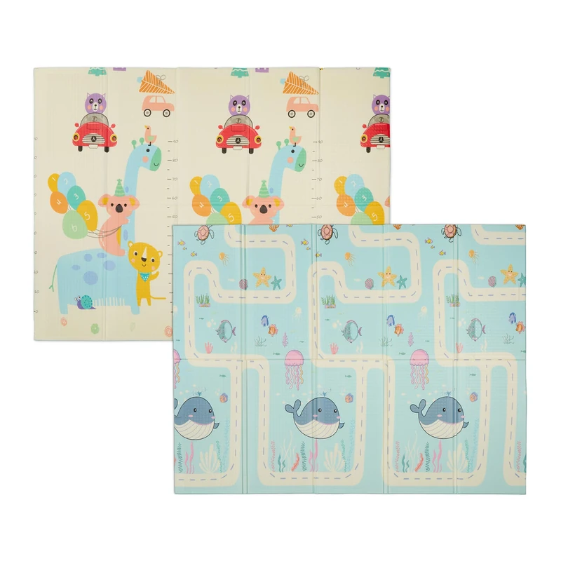 Relaxdays Foldable Two-Sided Play Mat, Animal Motif for Children, Non-Toxic, Washable, 200 x 150 cm, XPE Foam, Colourful