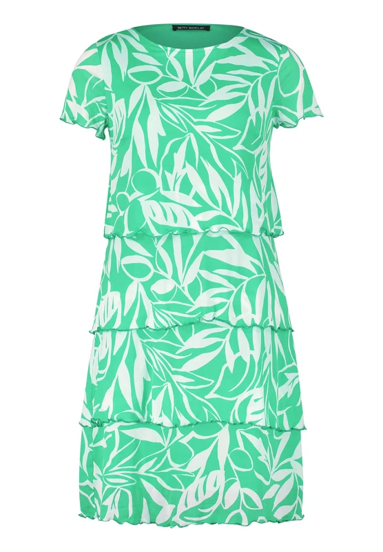 Betty Barclay Women's Boat Neck Tiered Dress, Green/Cream, 12